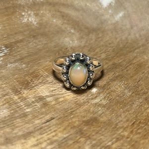 Natural Ethiopian Opal Flower 925 Sterling Silver Ring